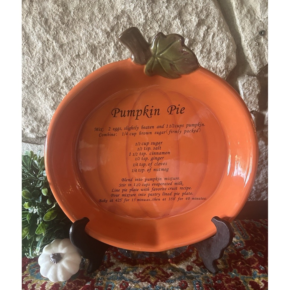 HARVEST Pumpkin Pie Plate w/ Imprinted Pumpkin Pie Recipe 11.5x10.5